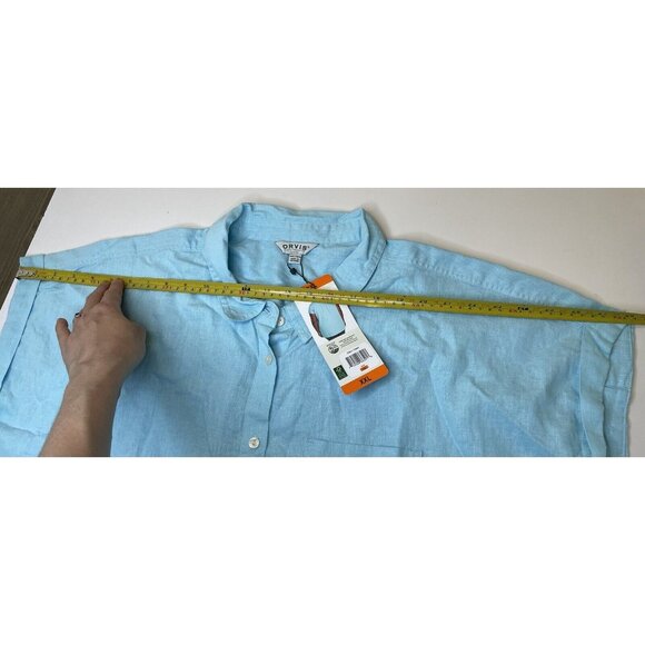 Orvis Linen Short Sleeve Button Down Shirt XXL Blue NWT 55% Linen - Picture 4 of 7